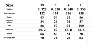 Tableau des tailles pour robe à volants sans manches avec mesures XS, S, M et L