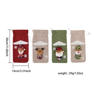 Christmas burlap wine bottle covers with Santa snowman and reindeer felt applique