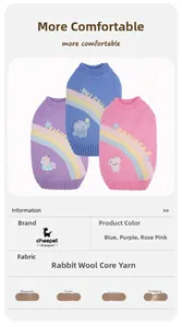 Detail showing soft rabbit cashmere knit fabric and cute cartoon embroidery on pet sweaters