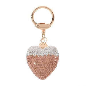 Detailed view of the dual-tone heart keychain with champagne and white rhinestones