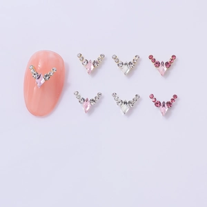Pink and white V-shape crystal nail rhinestones with diamond cut for french manicures