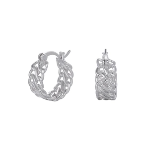 S925 sterling silver geometric round stud earrings with unique chain texture and polished finish