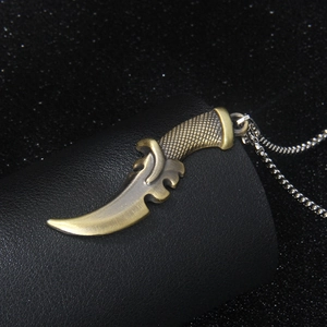 Punk grim reaper scythe pendant necklace in vintage bronze finish with metal chain