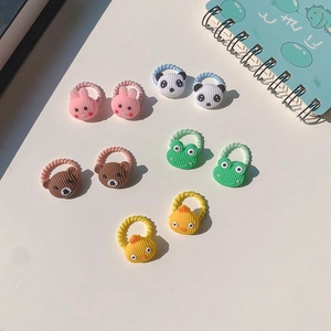 Set of 10 soft fabric hair ties featuring cute 3D cartoon animal characters for girls
