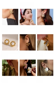 Collection of floral stainless steel earrings with gold plating and pearl accents