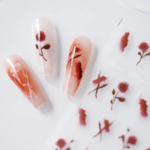 5D red rose nail art stickers with realistic 3D blooming flower floral designs
