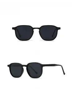 Front and 45-degree side views of classic black retro polarized sunglasses for men and women