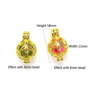 14K gold plated hollow floral cage pendant for DIY jewelry making with bead inserts