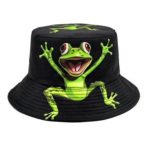 Frog Pattern Bucket Hat Breathable Polyester Sun Protection Outdoor Travel Cartoon Style For Men And Women