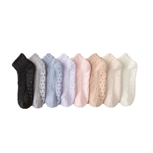 Thick coral fleece floor socks with non-slip silicone grip in 8 assorted colors