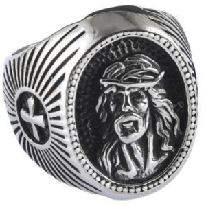 Vintage-Siegelring für Herren im Gothic-Stil mit Jesus-Antlitz und Kreuz-Details