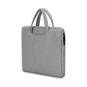 Detail view of the shockproof padding and waterproof heather grey fabric on the laptop bag