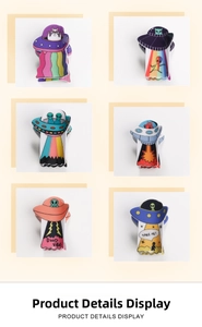 Detailed view of creative alien and UFO patterned acetate hair claws in various styles