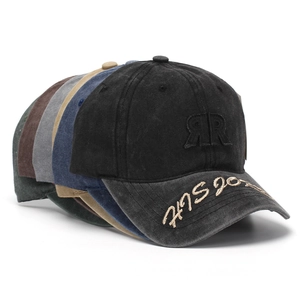 Multiple colors of washed cotton baseball caps with double R letter embroidery detail