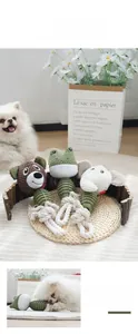 Giochi da masticare per cani in corda di cotone TPR con orso rana ed elefante in peluche
