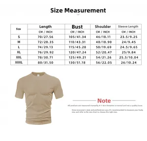 Detailed size chart for men waffle knit t-shirt with measurements in cm and inches