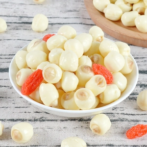 Realistic PVC lotus seeds and goji berries model in a white bowl for DIY dollhouse decor