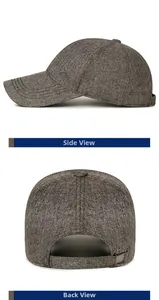 Men's textured gray baseball cap with side mountain metal tag and adjustable strap back