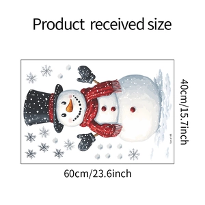 Detailed size chart showing 60x40cm dimensions for Christmas snowman wall sticker decal