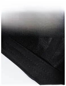 Detail view of the wide sweatband with double stitching on a black baseball cap