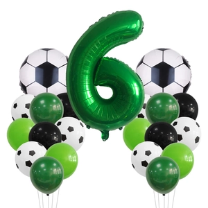 Green number 6 foil balloon with soccer printed latex balloons for party decor