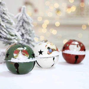 Christmas Metal Round Bell Ornaments Santa Claus Snowman Print Star Cutout Vintage Hanging Holiday Tree Decorations