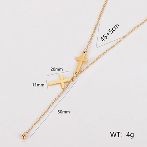 Minimalist gold stainless steel cross tassel necklace with Y-shaped pendant design