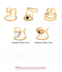 Size chart showing diameter and weight for creative gold zircon knuckle rings