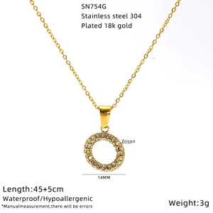 Detailed specs of the 18K gold plated stainless steel necklace with zircon pendant