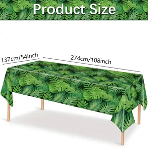 Jungle safari party tablecloth with green tropical palm leaf patterns 54x108 inch