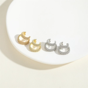 French vintage zircon encrusted double-layer C-shape hoop earrings in gold and silver