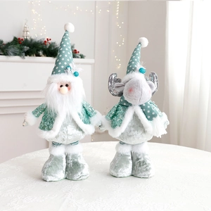 Standing mint green Christmas Santa and reindeer dolls with sequins for holiday home decor