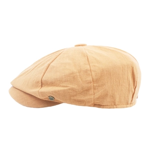 Classic light brown newsboy cap for men and women with breathable fabric and metal logo