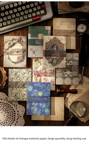 Macro view of vintage junk journal paper set featuring Van Gogh and floral art styles