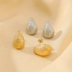 Water Drop Earrings 18K Gold Plated Stainless Steel Frosted Matte Finish Hollow Minimalist Fashion Jewelry For Women