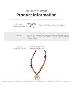 Detail of beaded necklace with elephant pendant, 42cm length and 8cm extension