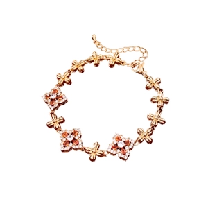 18K gold plated flower bracelet with amber stones and sparkling crystals for women