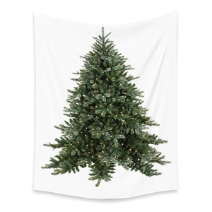 White Christmas tree tapestry with warm decorative lights for festive home wall decor