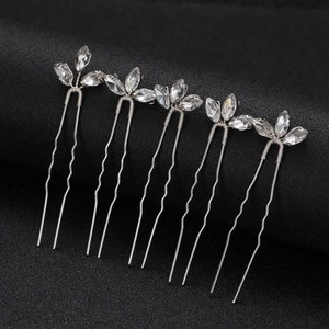 Silver Rhinestone U Shaped Hair Pins Marquise Crystal Leaf Bridal Wedding Hair Clips Minimalist Elegant For Women
