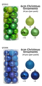 Detail view of 24-piece 6cm Christmas ball sets in glitter, glossy, and matte textures