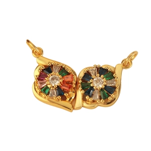 18K gold-plated floral pendant necklace with multi-colored micro-pave zircon crystals