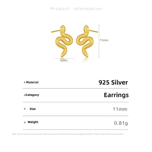 Detailed size specifications for S925 sterling silver snake stud earrings 11mm x 6mm
