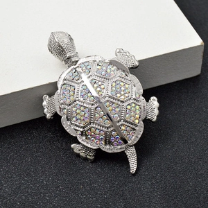 Silver rhinestone turtle brooch pendant sparkling crystal animal pin fashion jewelry accessory