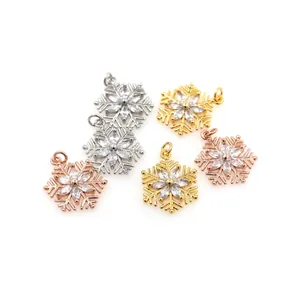 Snowflake Charms For Jewelry Making Zircon Inlaid Copper Pendants DIY Accessories Gold Rose Gold Silver Plated