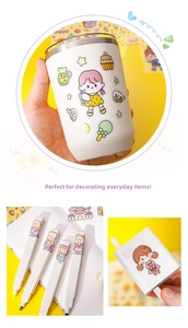 DIY decorative cartoon girl stickers applied on water bottle and power adapter surface