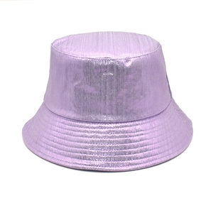 Metallic purple fisherman bucket hat with pleated texture and reinforced stitching brim