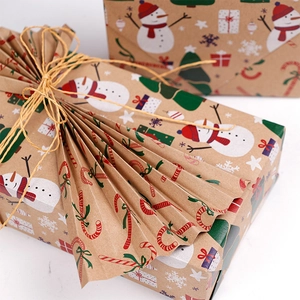Christmas snowman pattern kraft wrapping paper roll with natural jute twine strings