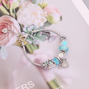 Alloy Charm Bracelet Beaded Heart Wings Ferris Wheel Snowflake Glass Rhinestone Snake Chain Women Fashion Jewelry