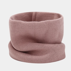 Detail of pink knitted neck warmer showing soft texture and high elasticity for winter