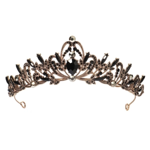 Couronne de mariée baroque vintage avec strass noirs et alliage de bronze antique